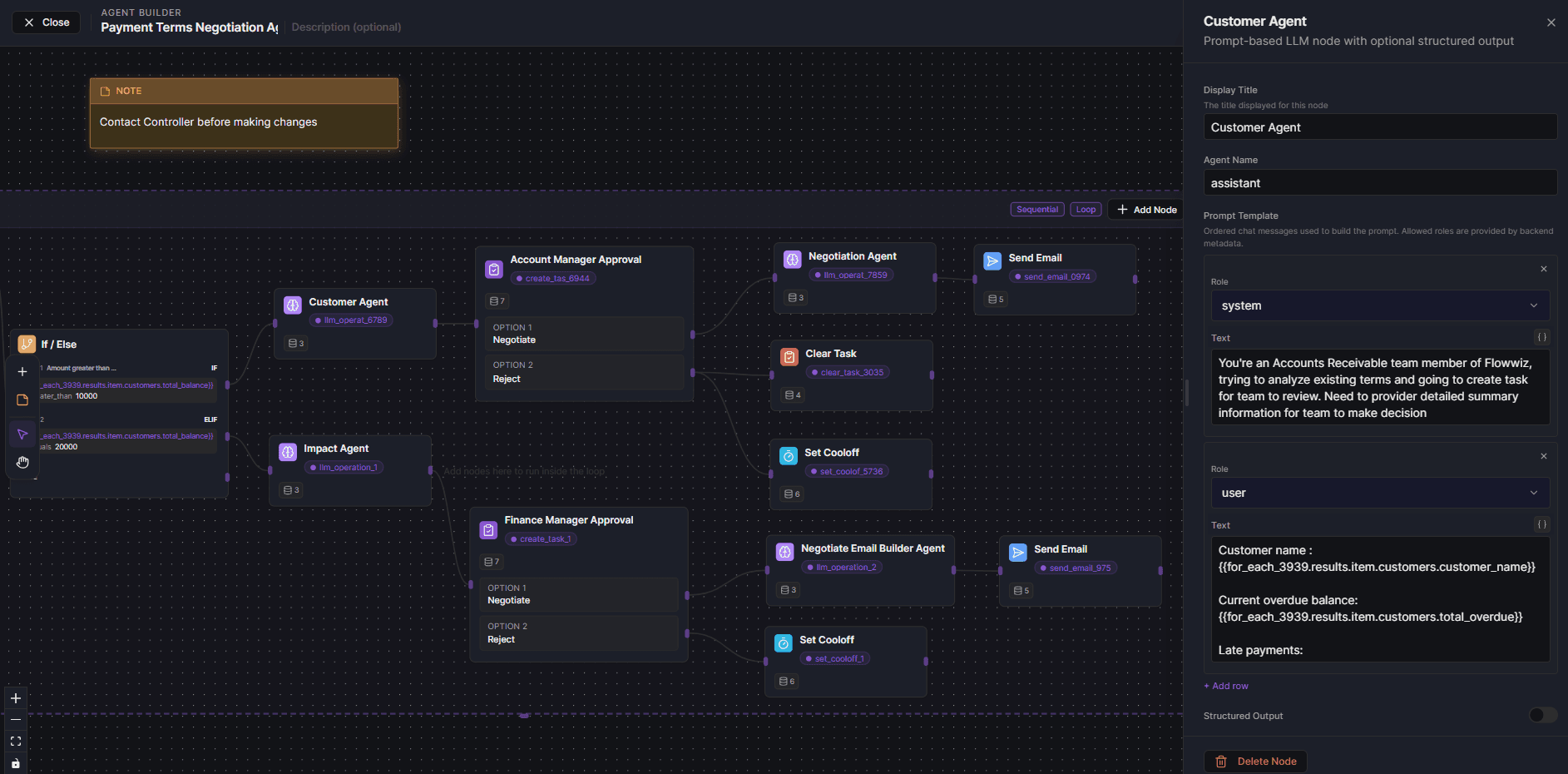 Agent Builder canvas workflow